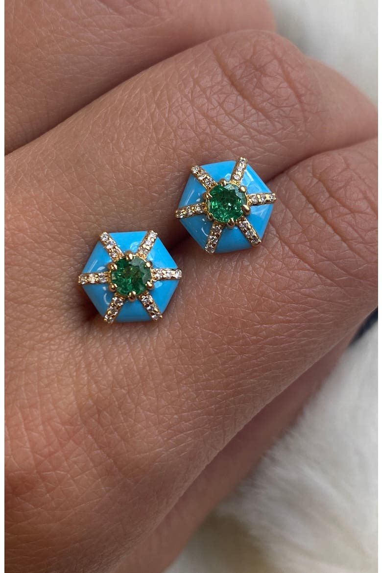 Queen Hexagon Stud Earrings, Alternate, color, GREEN