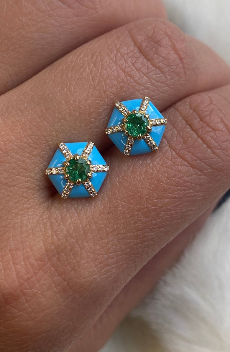 GOSHWARA Queen Hexagon Stud Earrings, Alternate, color, Green
