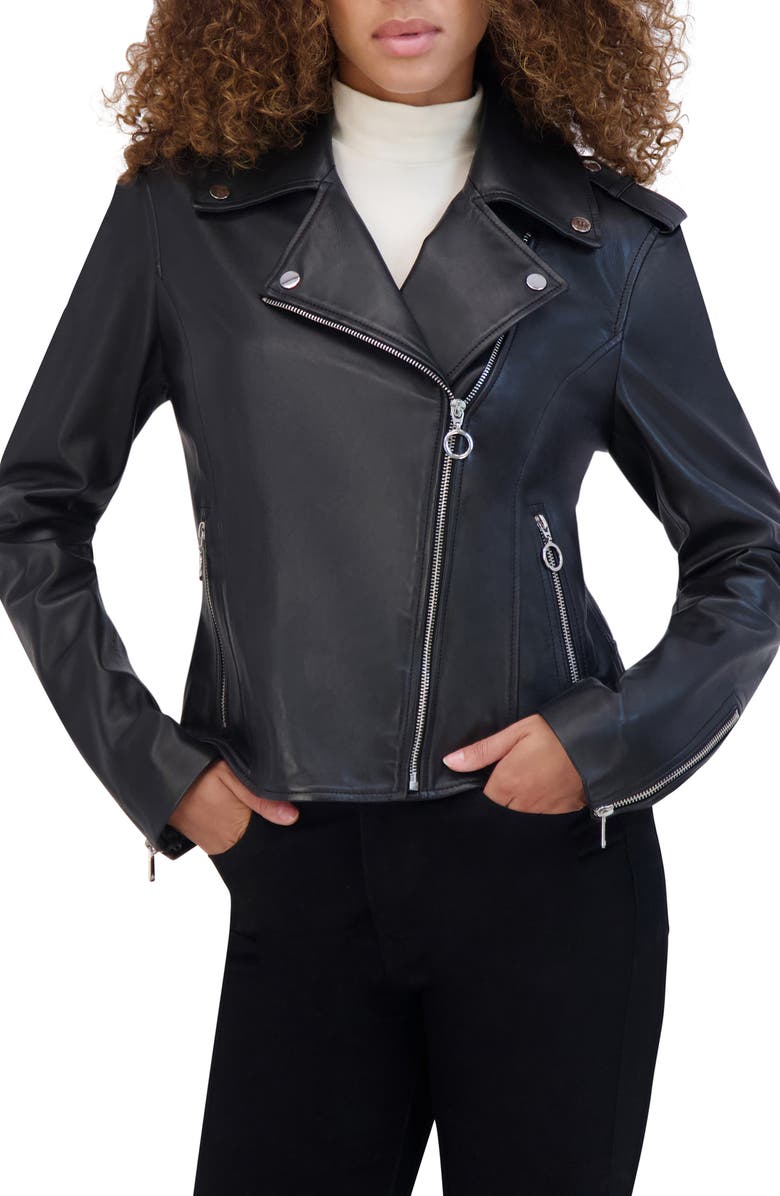 Andrew Marc Bijou Leather Moto Jacket, Main, color, 