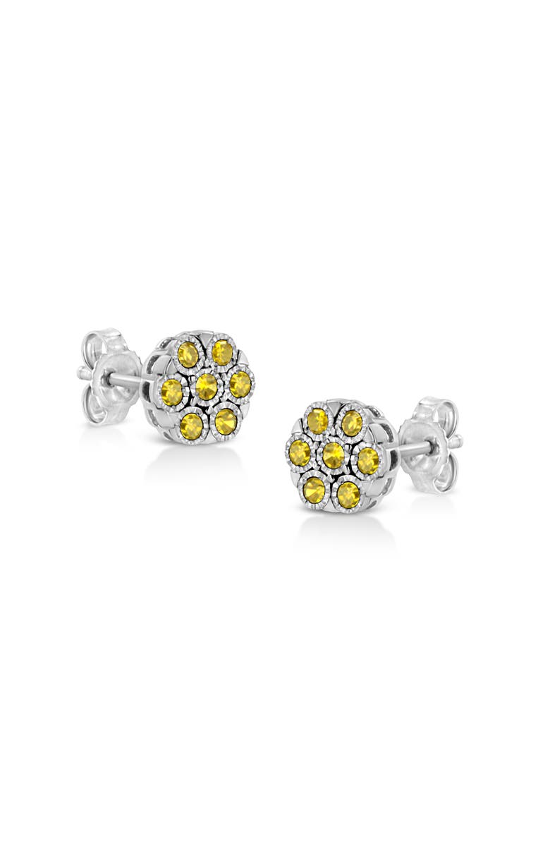 Haus of Brilliance Silver 1/4 Ct Treated Color Diamond Cluster Flower Earrings, Alternate, color, White | Yellow Diamond