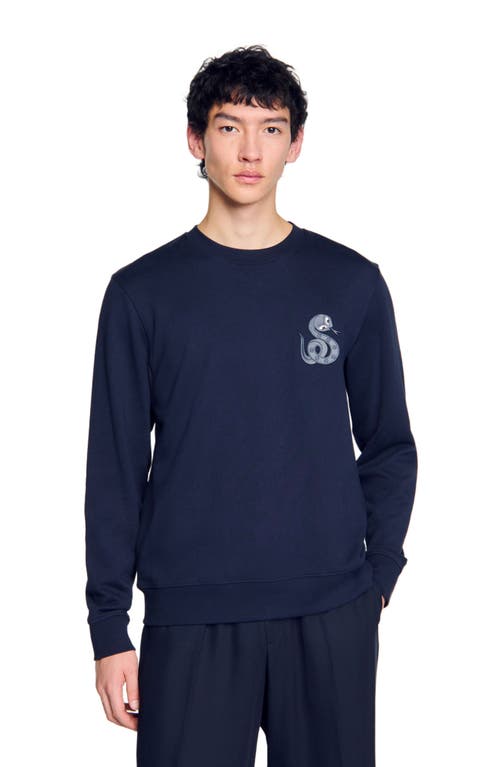 Sandro Sweater With Snake Detail In Midnight Blue