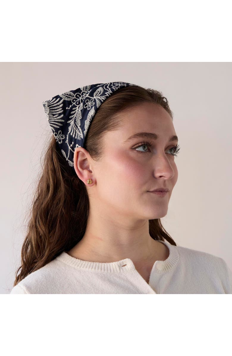 Lele Sadoughi Jackie Embroidered Eyelet Handkerchief Headband, Alternate, color, Navy Garden 400