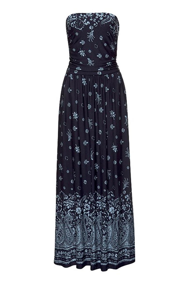 Women's Bandeau Maxi Dress, Alternate, color, Navy Printed