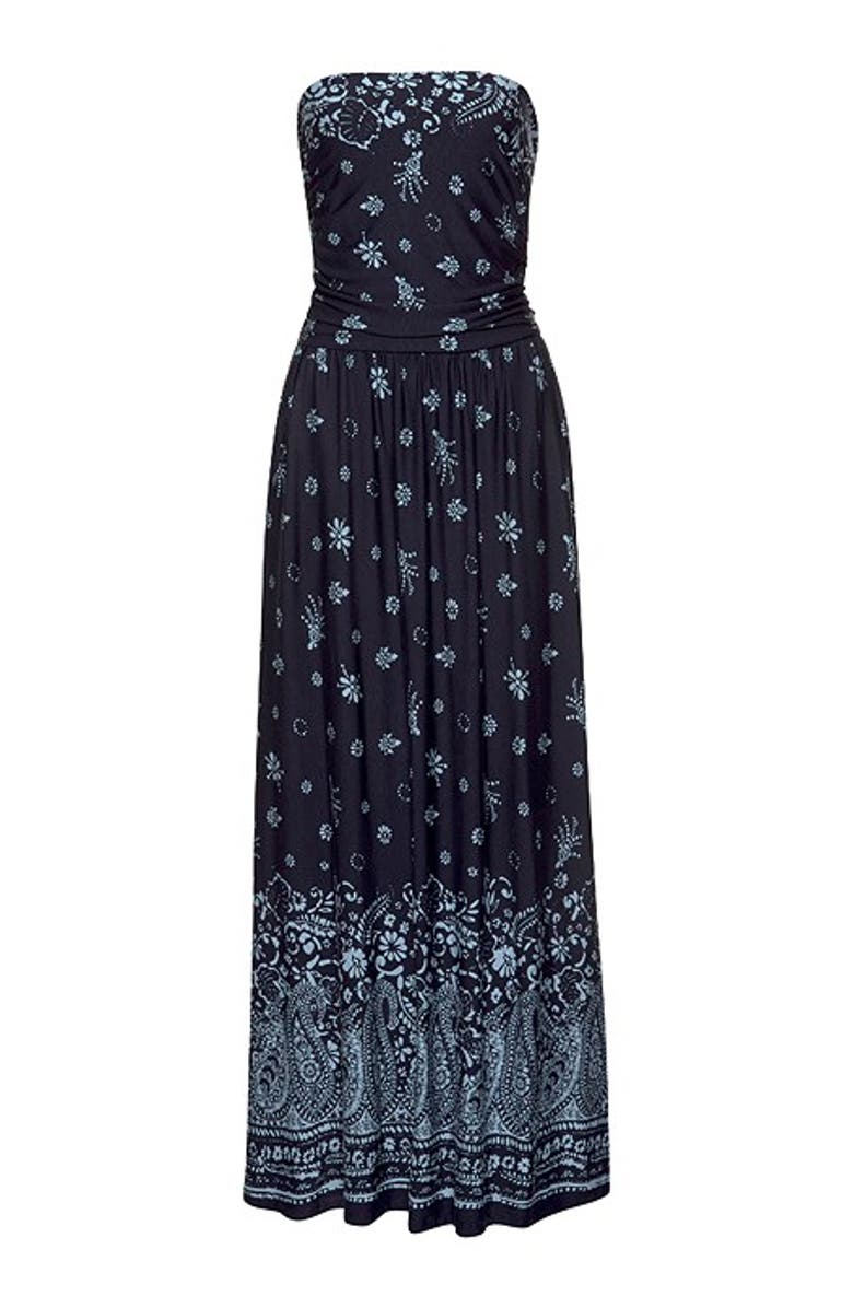 LASCANA Women's Bandeau Maxi Dress, Alternate, color, Navy Printed