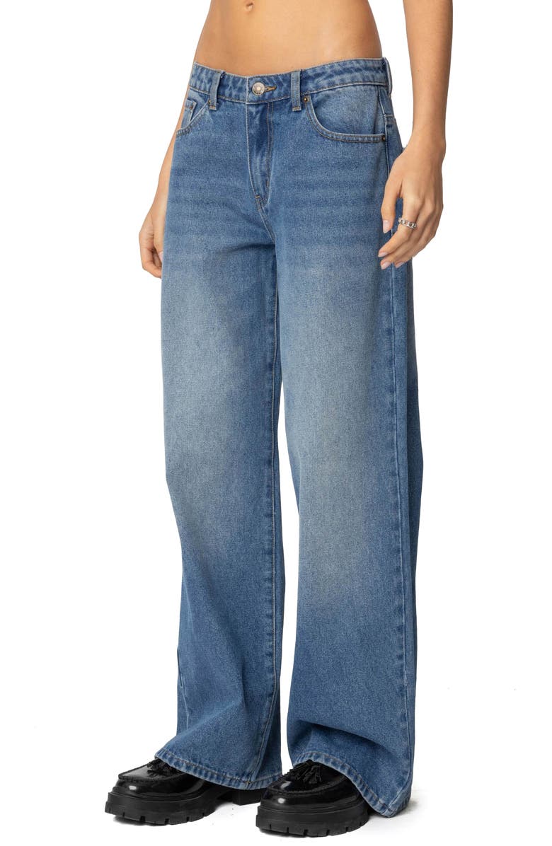 EDIKTED NYC Washed Low Rise Wide Leg Jeans, Alternate, color, Blue-Washed