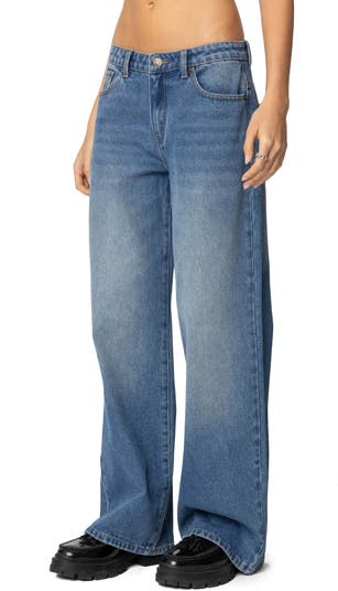 NYC Washed Low Rise Wide Leg Jeans