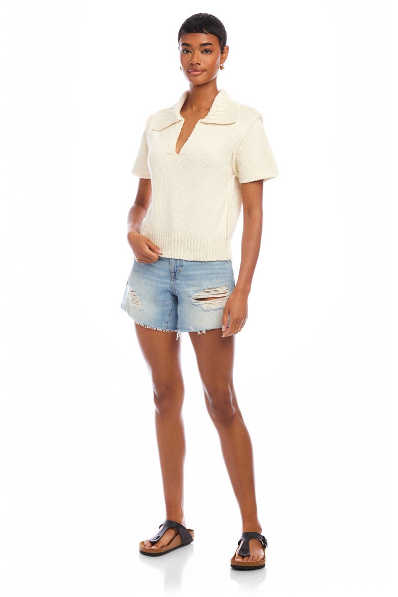 Evie Cotton Johnny Collar Polo, Alternate, color, CREAM