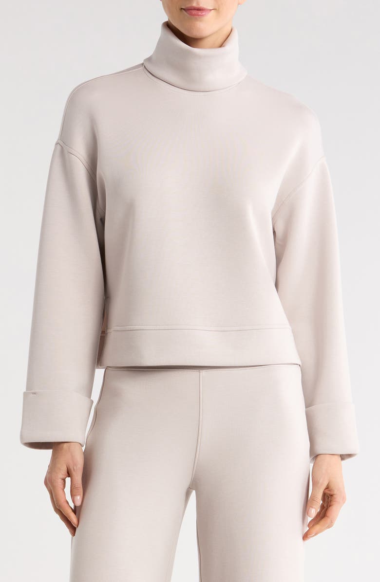SPANX<sup>®</sup> Cuffed Sleeve Crop Turtleneck Sweatshirt, Main, color, French Grey