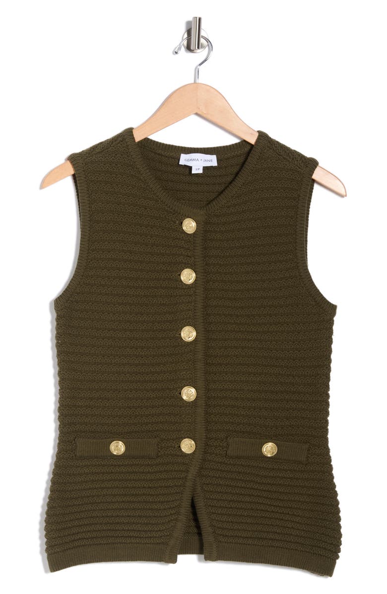 Gemma + Jane Buttoned Sweater Vest, Alternate, color, Olive