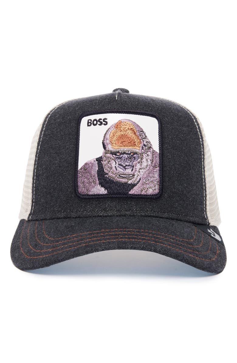Goorin Bros. The Boss Gorilla Patch Snapback Trucker Hat, Main, color, Denim