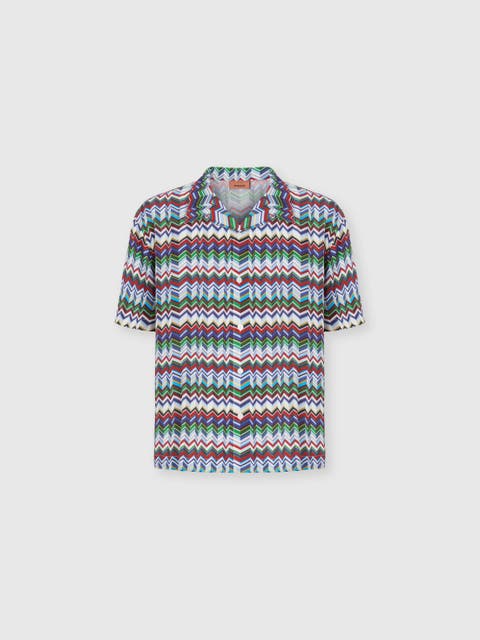 Bowling Shirt In Viscose With Irregular Zigzag Print