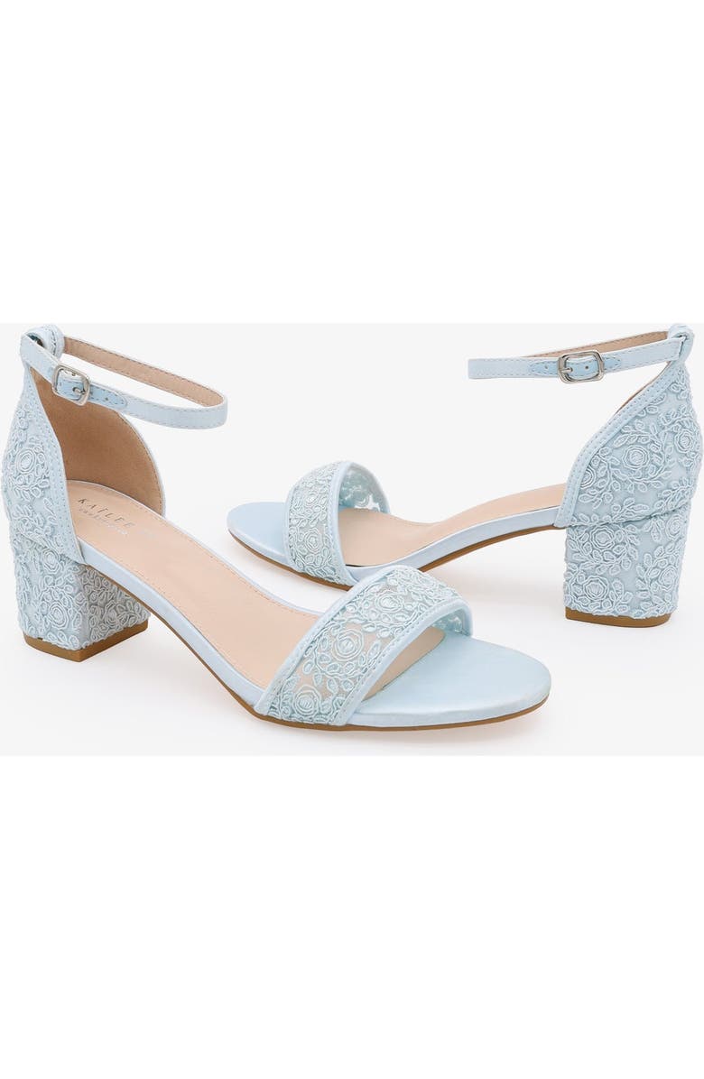 Kailee P Jackie Crochet Lace Block Heel Wedding Sandals, Alternate, color, Light Blue