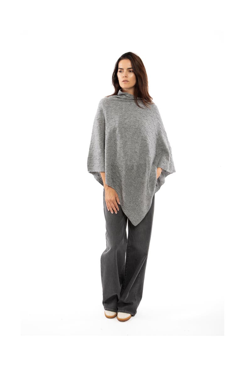Pure Cashmere Textured Knit Poncho, Alternate, color, Melange Grey