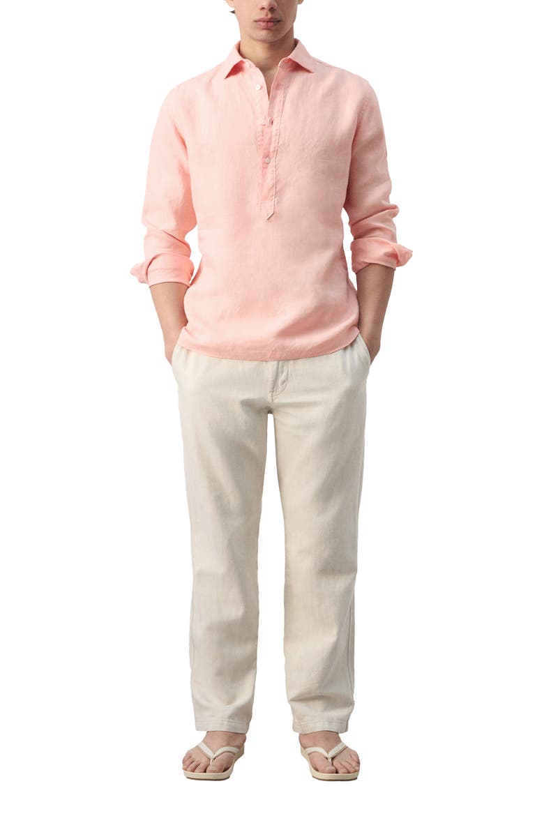 Long Sleeve Linen Polo Shirt, Alternate, color, SALMON