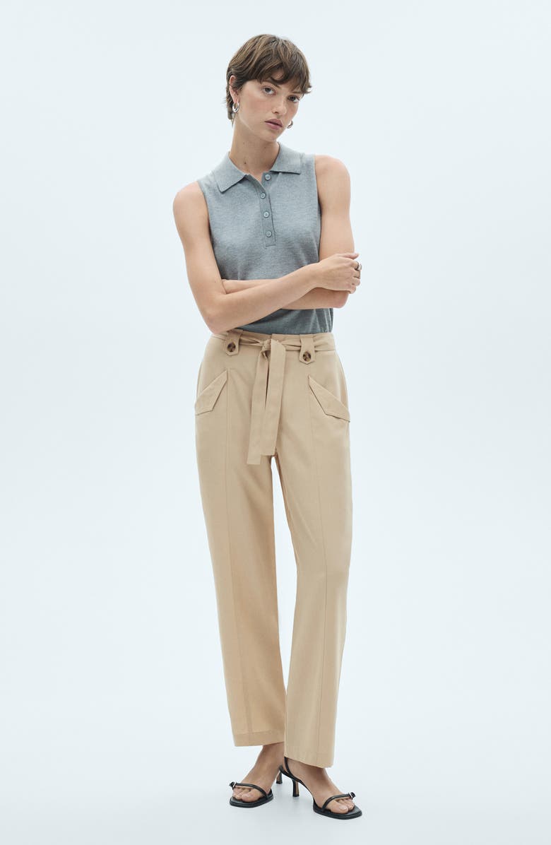 MANGO Belted Pants, Alternate, color, Beige