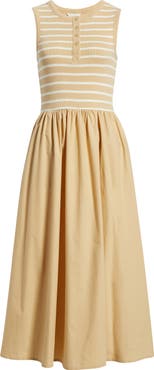 Caslon® Sleeveless Mixed Media Midi Dress