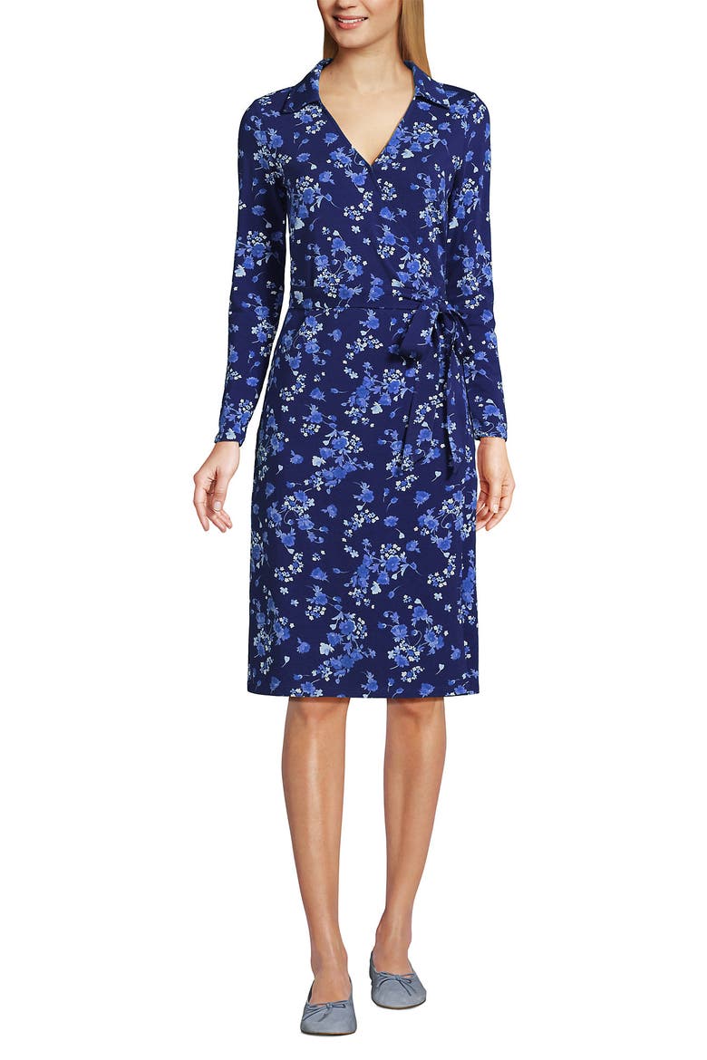 Cotton Modal Collared Wrap Dress, Main, color, Deep Sea Navy Poetic Floral