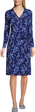 Lands' End Cotton Modal Collared Wrap Dress