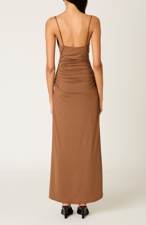 Nia Ina Shirred Cowl Neck Slipdress In Brown