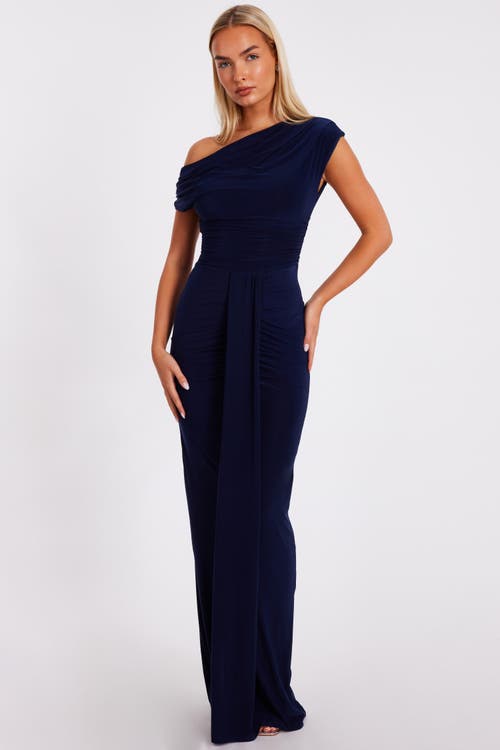 Quiz Soft Touch Off Shoulder Ruched Maxi Dress In Blue