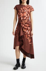 3.1 Phillip Lim Desert Flower Mixed Print Asymmetric Hem Cotton Dress