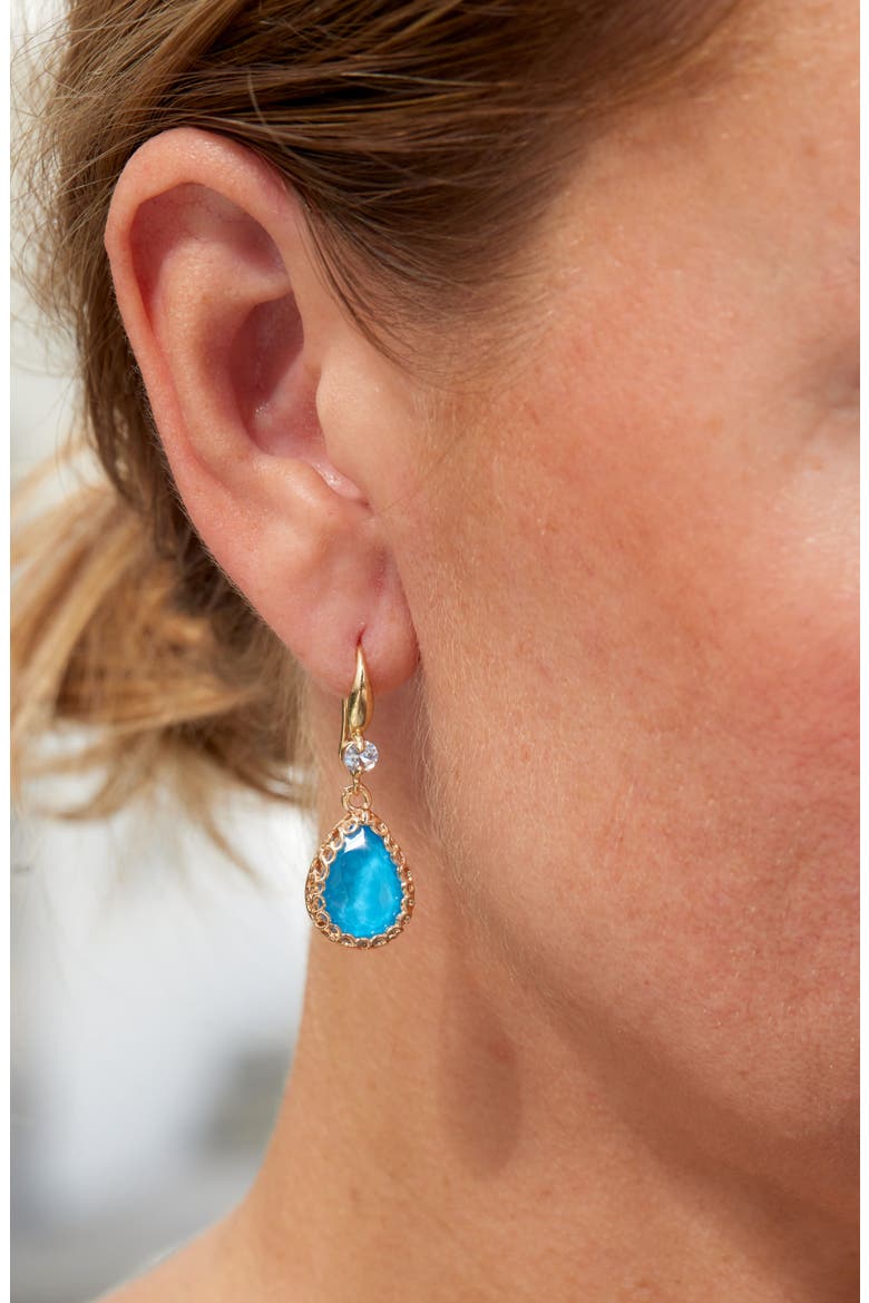 18K Gold Plated Cubic Zirconia & Resin Drop Earrings, Alternate, color, YELLOW