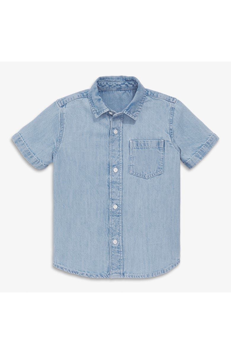 Primary Kids Short Sleeve Chambray Button Down, Main, color, Classic Chambray
