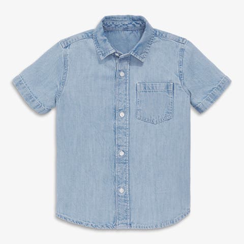 Kids Short Sleeve Chambray Button Down (Toddler, Little Kid, Big Kid)