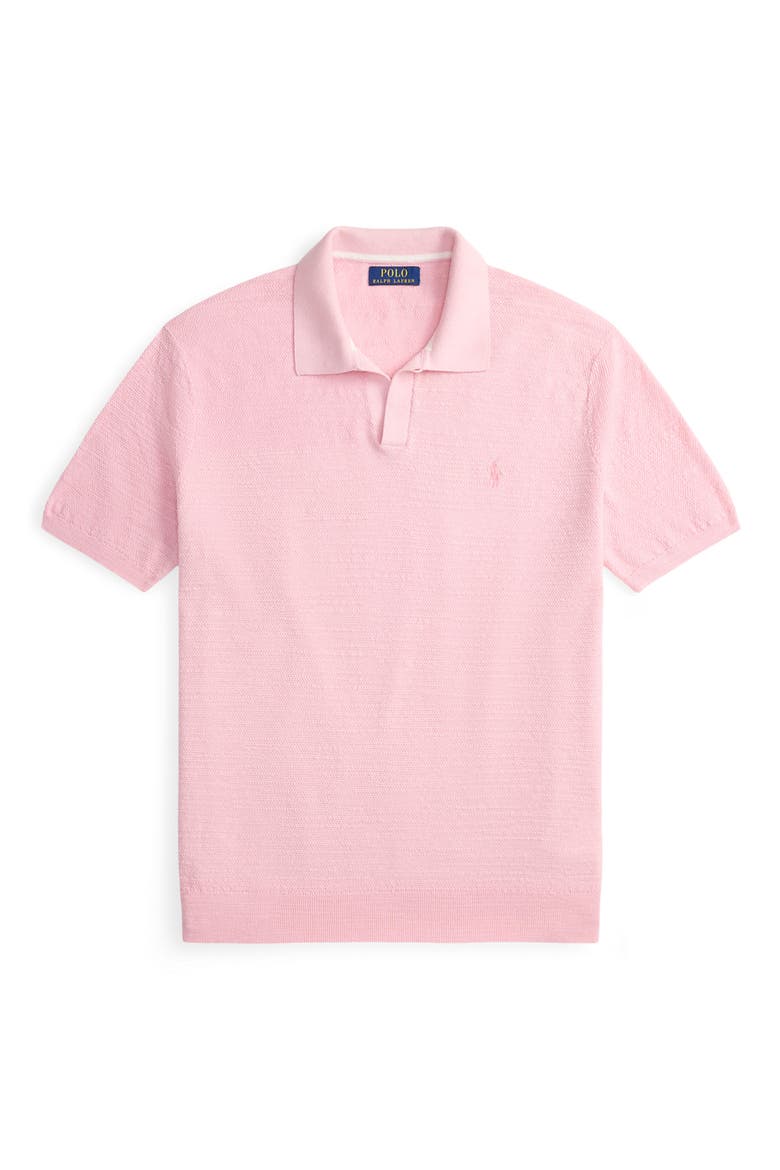 Textured Seed Stitch Cotton & Linen Polo, Alternate, color, CARMEL PINK/ DECKWASH WHITE