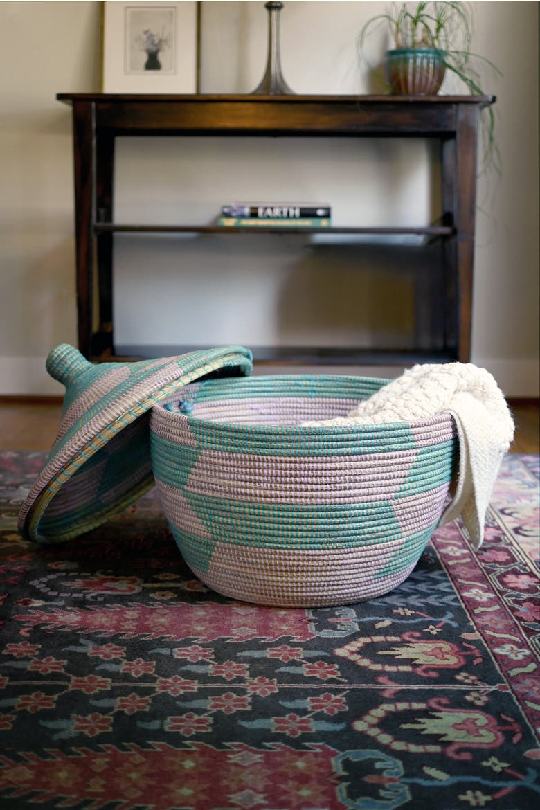 Herringbone Storage Basket, Alternate, color, Aqua & Lavender