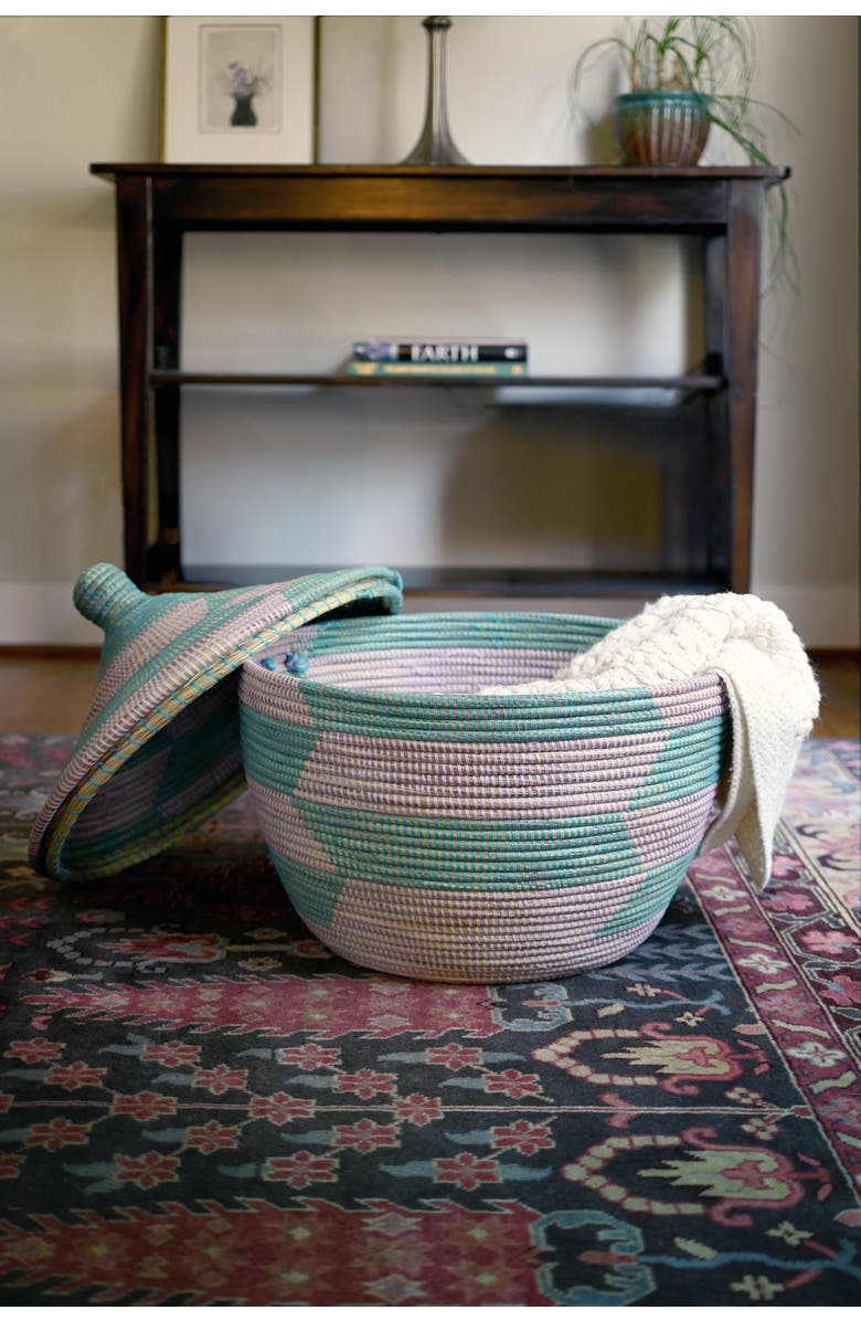 African Modern Herringbone Storage Basket, Alternate, color, Aqua & Lavender