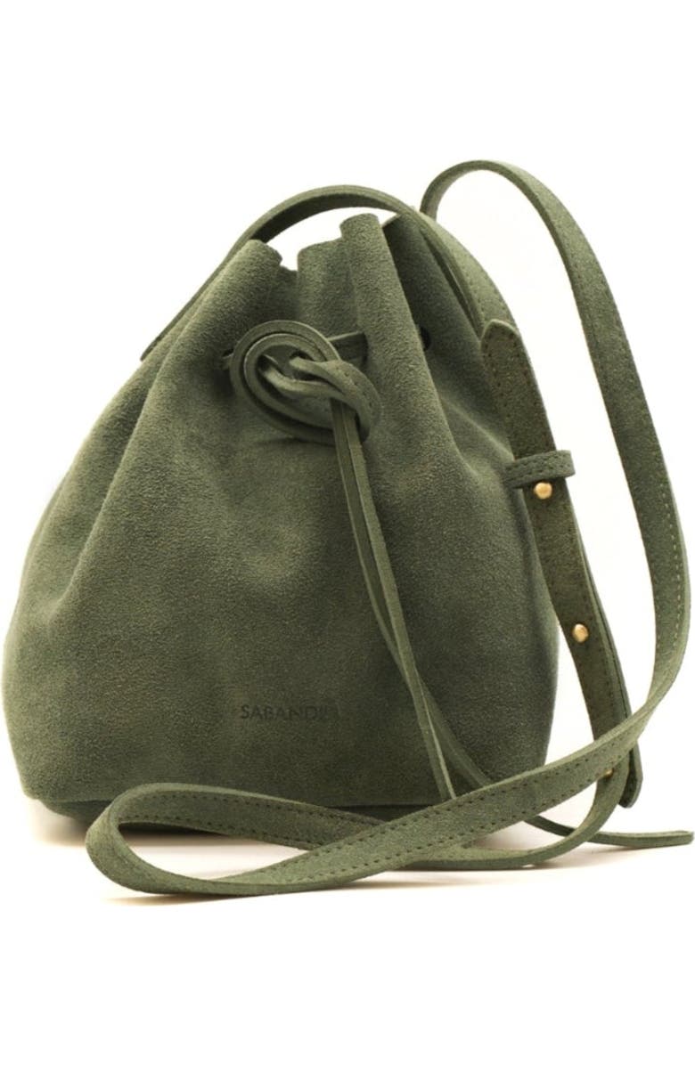 SABANDIJA Courtesy Suede Crossbody Bag, Main, color, Green Gray