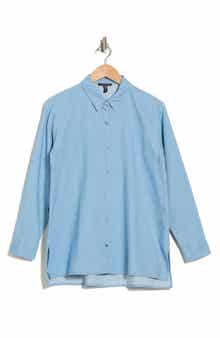 Eileen Fisher Classic Long Sleeve Organic Cotton Chambray Button-Up Shirt