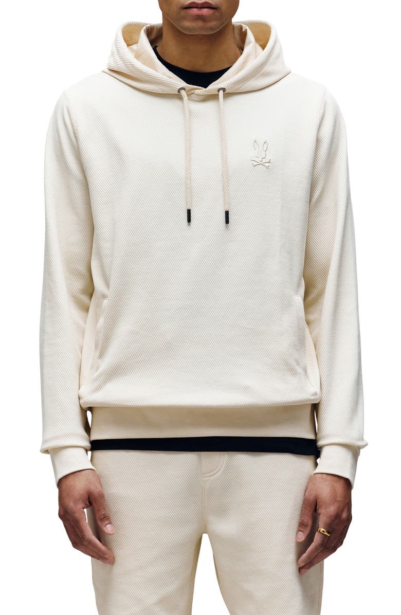 Psycho Bunny Kai Twill Texture Cotton Blend Hoodie, Main, color, White Cap Grey
