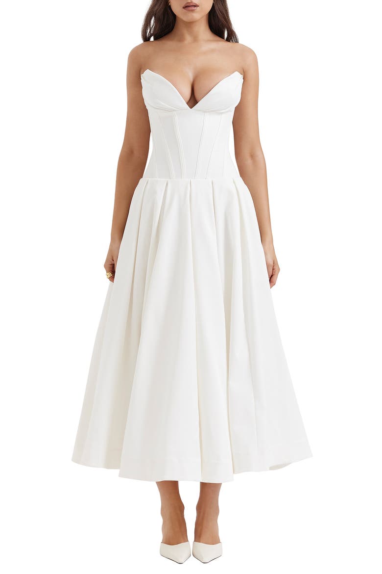 Lady Strapless Midi Dress, Main, color, WHITE