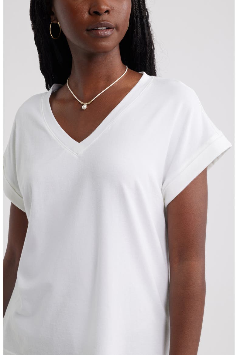 Roll Cuff V-Neck T-Shirt, Alternate, color, WHITE