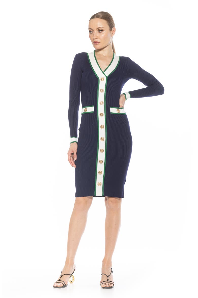 Janet Long Sleeve Ribbed Sweater Dress, Alternate, color, NAVY