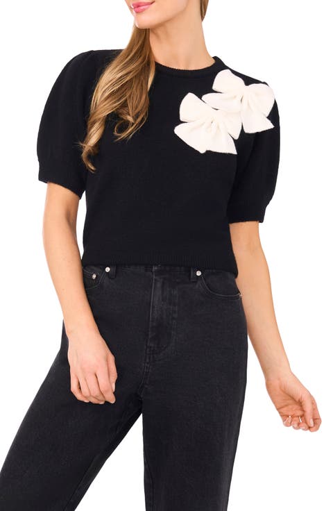 Bow Detail Puff Sleeve Sweater