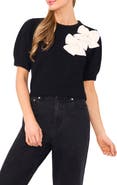 CeCe Bow Detail Puff Sleeve Sweater