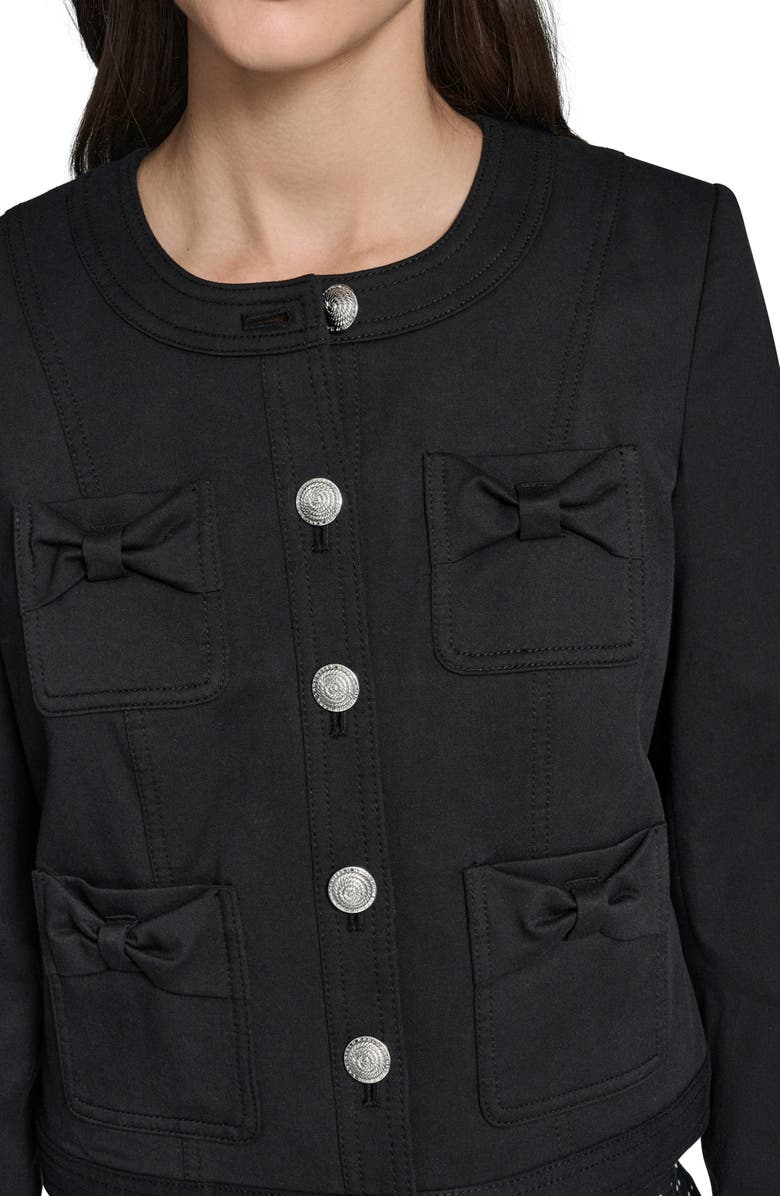 KARL LAGERFELD PARIS Bow Four Pocket Jacket, Alternate, color, Black