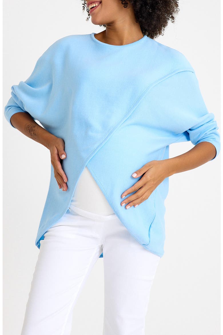 Let Loose Crossover Long Sleeve Maternity/Nursing Knit Top, Main, color, ICE BLUE