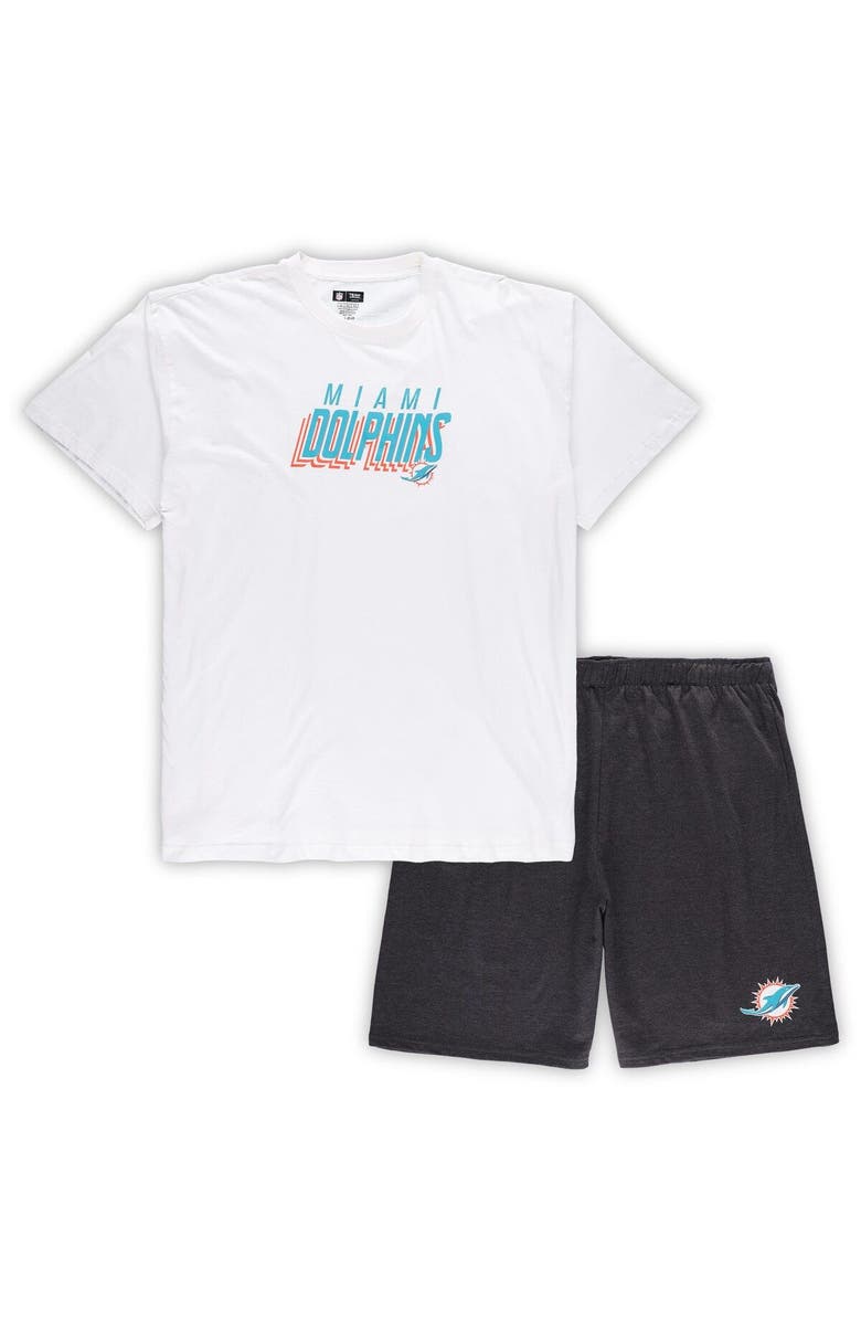 CONCEPTS SPORT Men's Concepts Sport White/Charcoal Miami Dolphins Big & Tall T-Shirt and Shorts Set, Main, color,