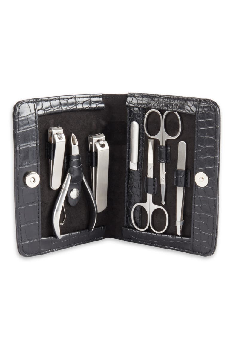 Crocodile Texture Manicure Set, Main, color, BLACK
