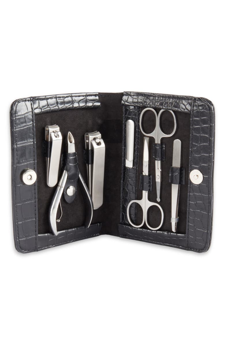 Bey-Berk Crocodile Texture Manicure Set, Main, color, Black