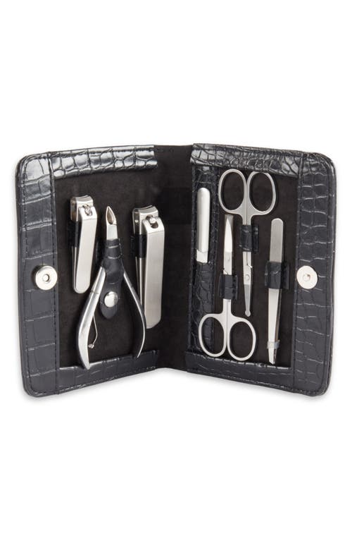 Bey-Berk Crocodile Texture Manicure Set in Black 