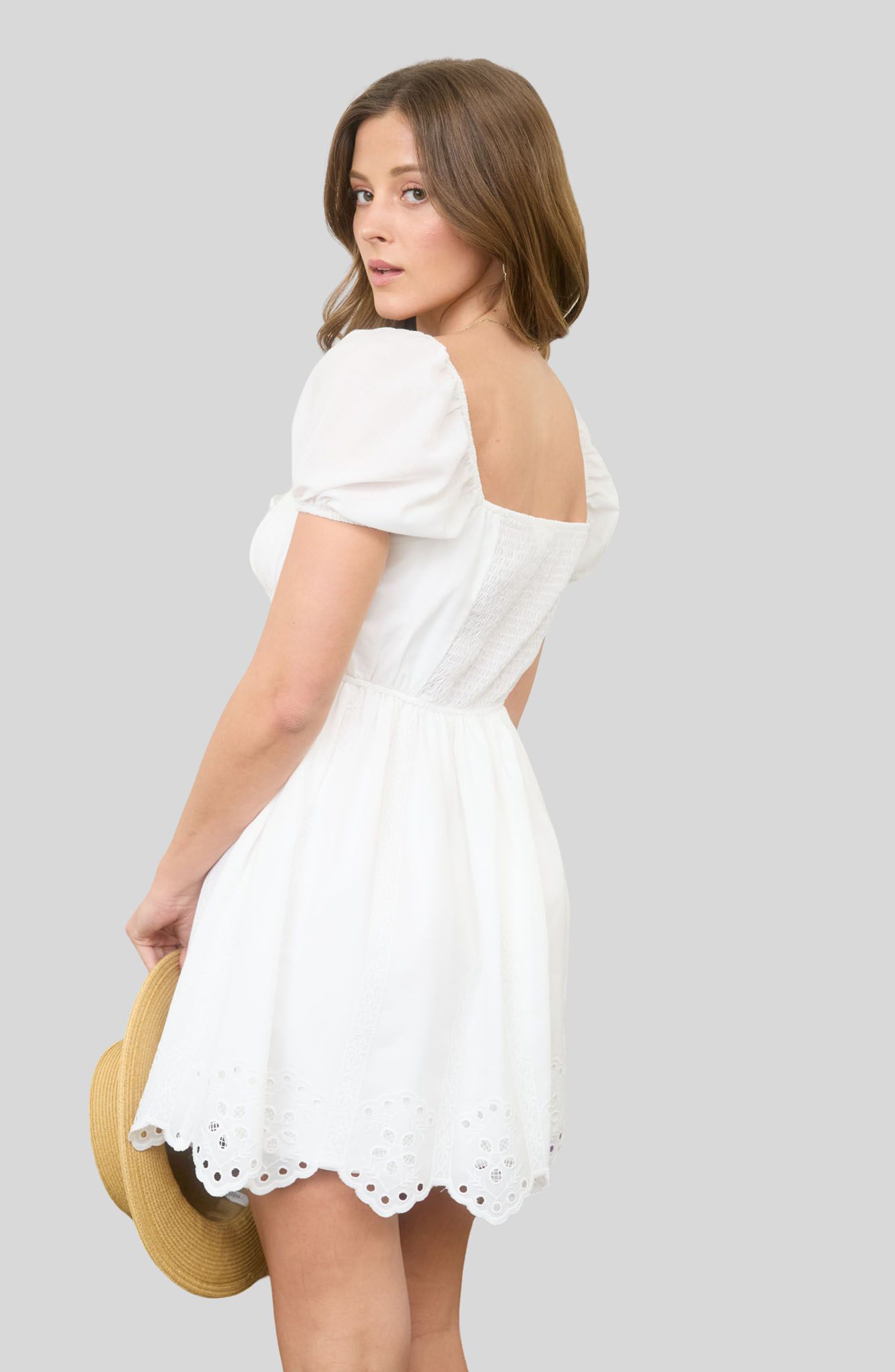 Puff Sleeve Embroidered Eyelet Minidress - image 2