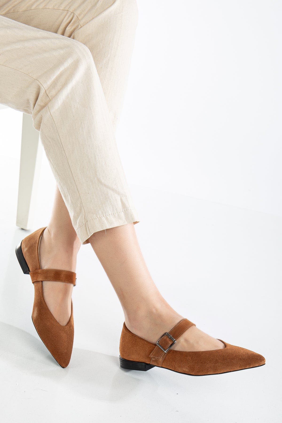 Willow Leather Mary Jane Flats, Alternate, color, Cognac Suede Leather