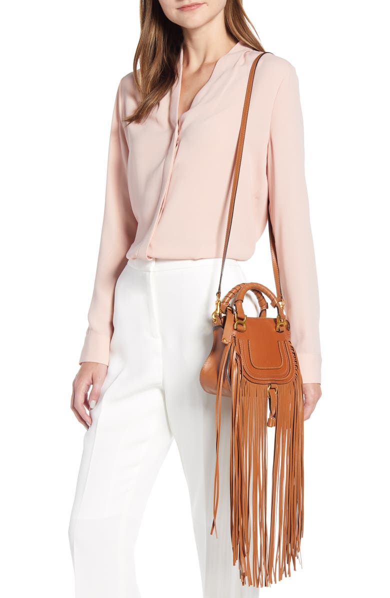 Chloé Mini Marcie Fringe Leather Crossbody Bag, Alternate, color,
