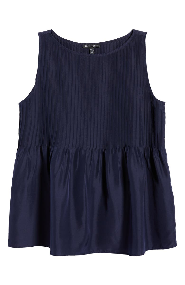 Eileen Fisher Pleated Silk Sleeveless Top, Alternate, color, Ink
