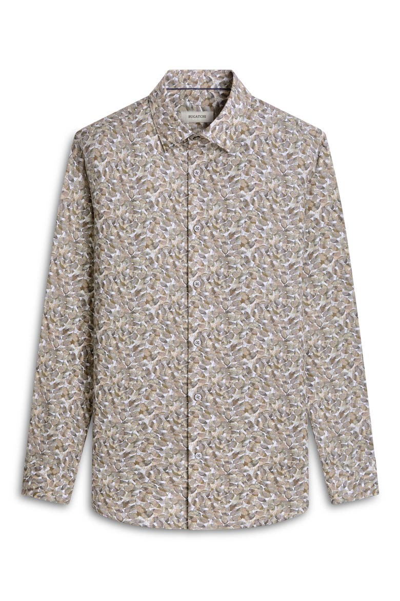 Julian Shaped Fit Linen Blend Button-Up Shirt, Alternate, color, KHAKI